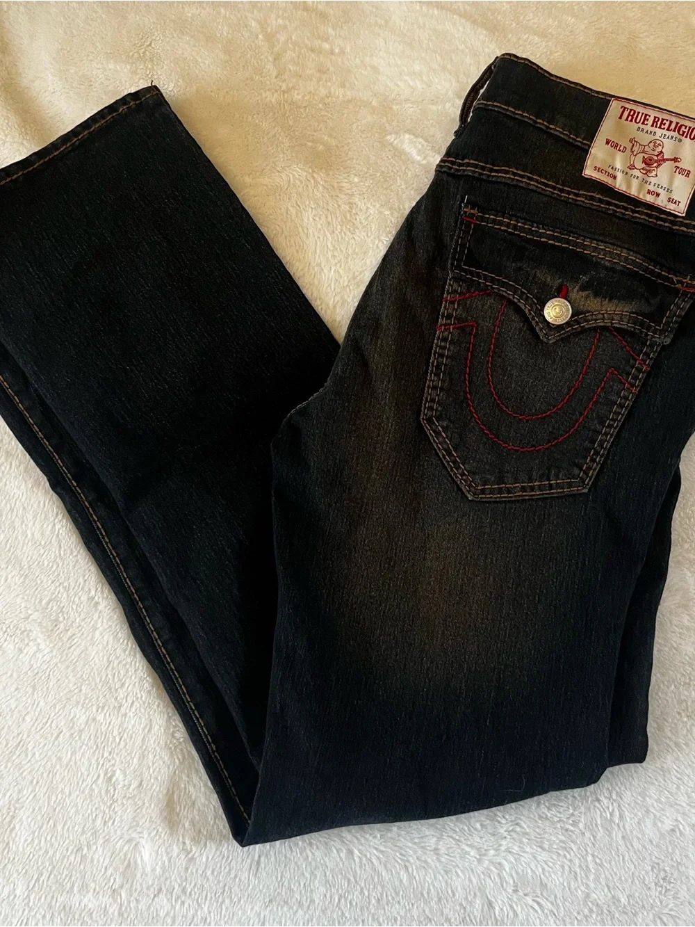 True Religion Ricky Jeans in Dark Blue with Red Stitching 34x34 NWT